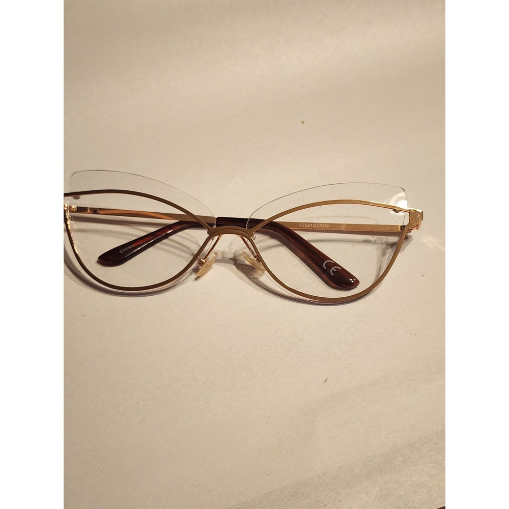 Gold Cat Eye Fashion Glasses Clear Lens Metal Frame 30591CLRG Wings